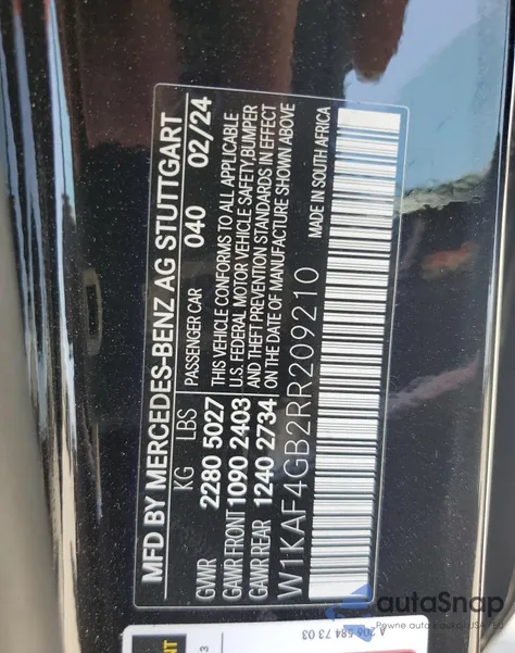 2024 Mercedes-Benz C 300 из США, поврежденный, VIN W1KAF4GB2RR209210